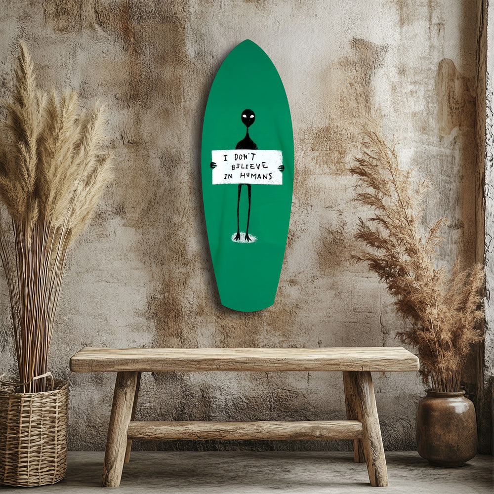 Alien Sign Quirky Humor Illustration Glass Wall Art.