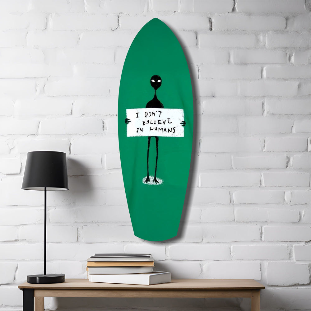 Alien Sign Quirky Humor Illustration Glass Wall Art.