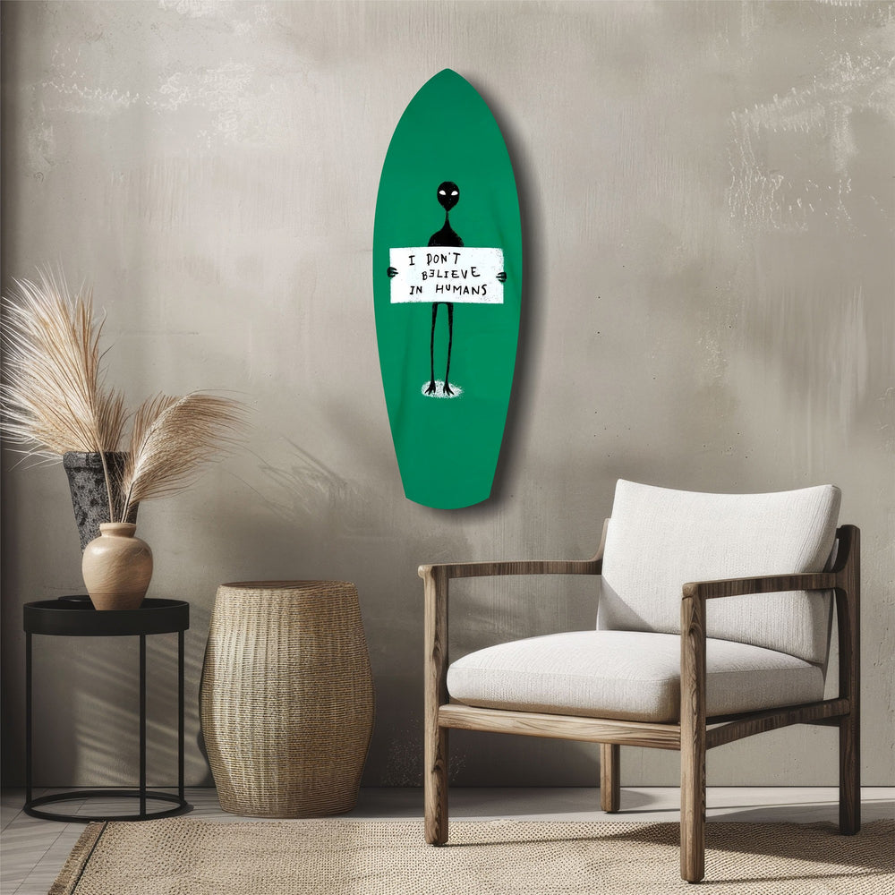Alien Sign Quirky Humor Illustration Glass Wall Art.