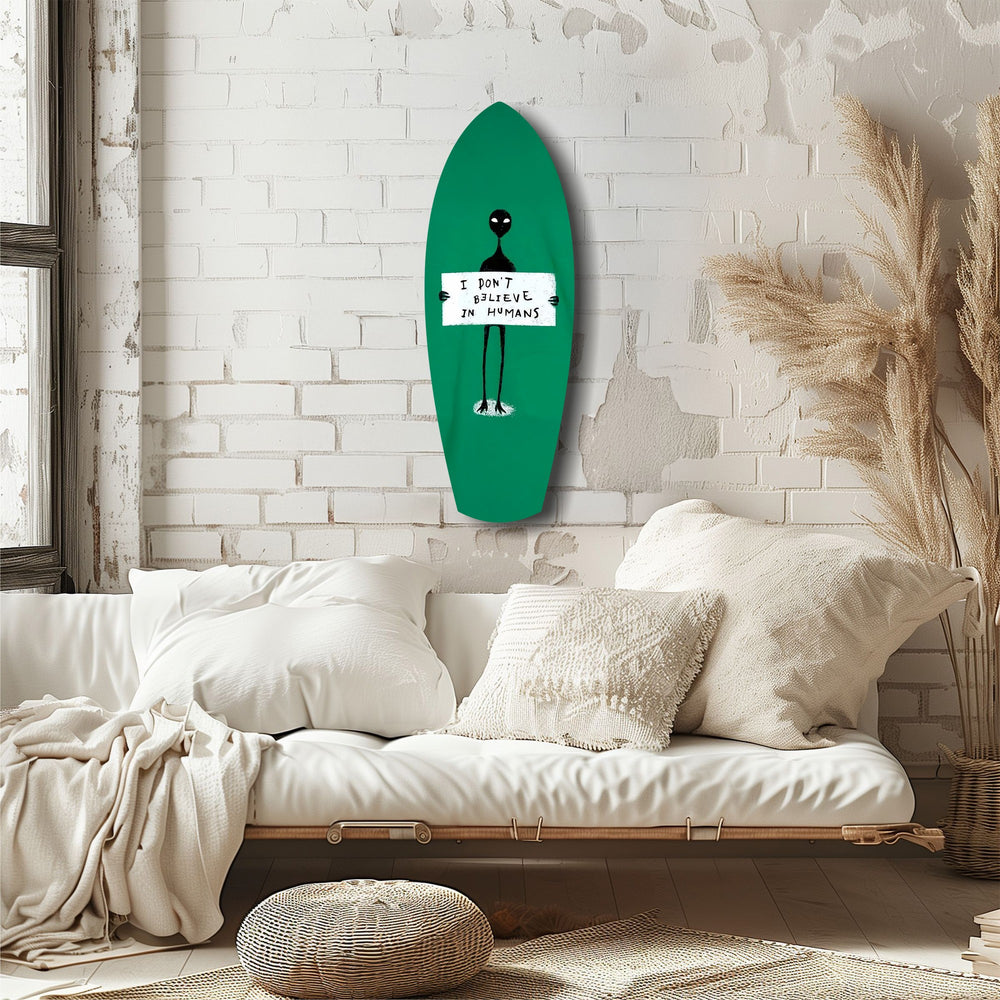 Alien Sign Quirky Humor Illustration Glass Wall Art.