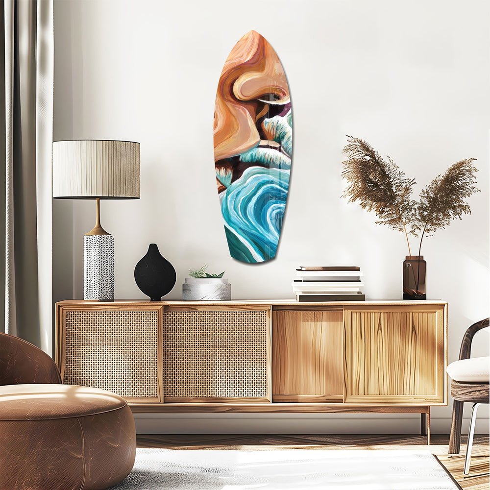 Coastal Cliffs Painterly Ocean Wave Glass Wall Art.