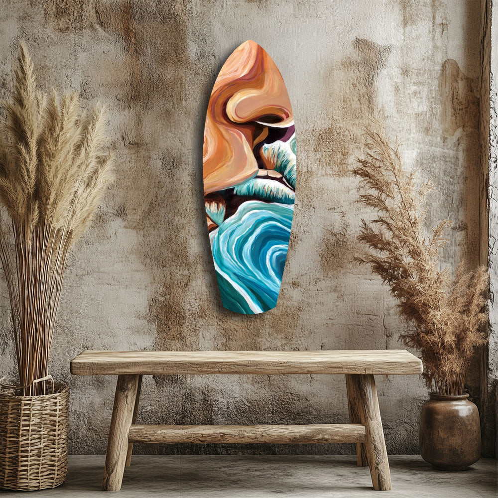 Coastal Cliffs Painterly Ocean Wave Glass Wall Art.