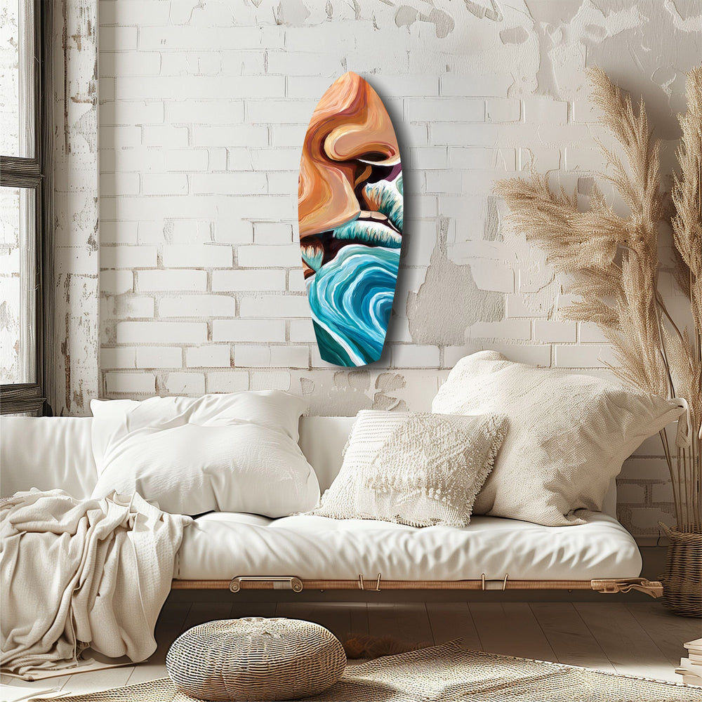 Coastal Cliffs Painterly Ocean Wave Glass Wall Art.