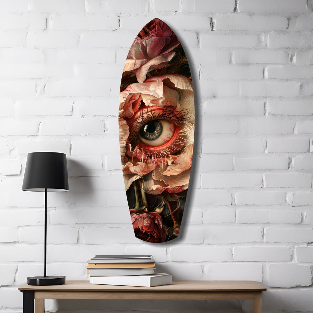Surreal Eye Peony Bloom Dark Romance Glass Wall Art.