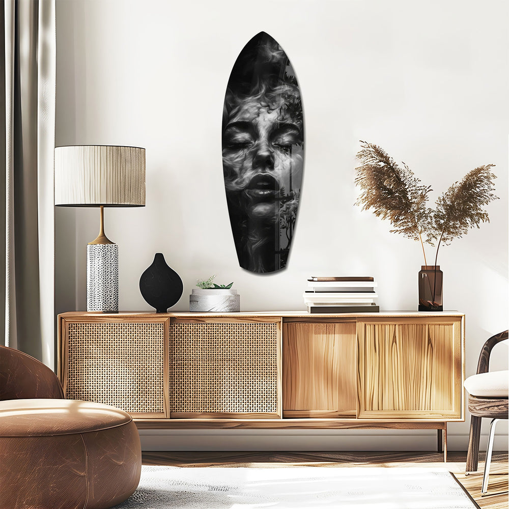 Smoke Sleeping Woman Dark Portrait Glass Wall Art.