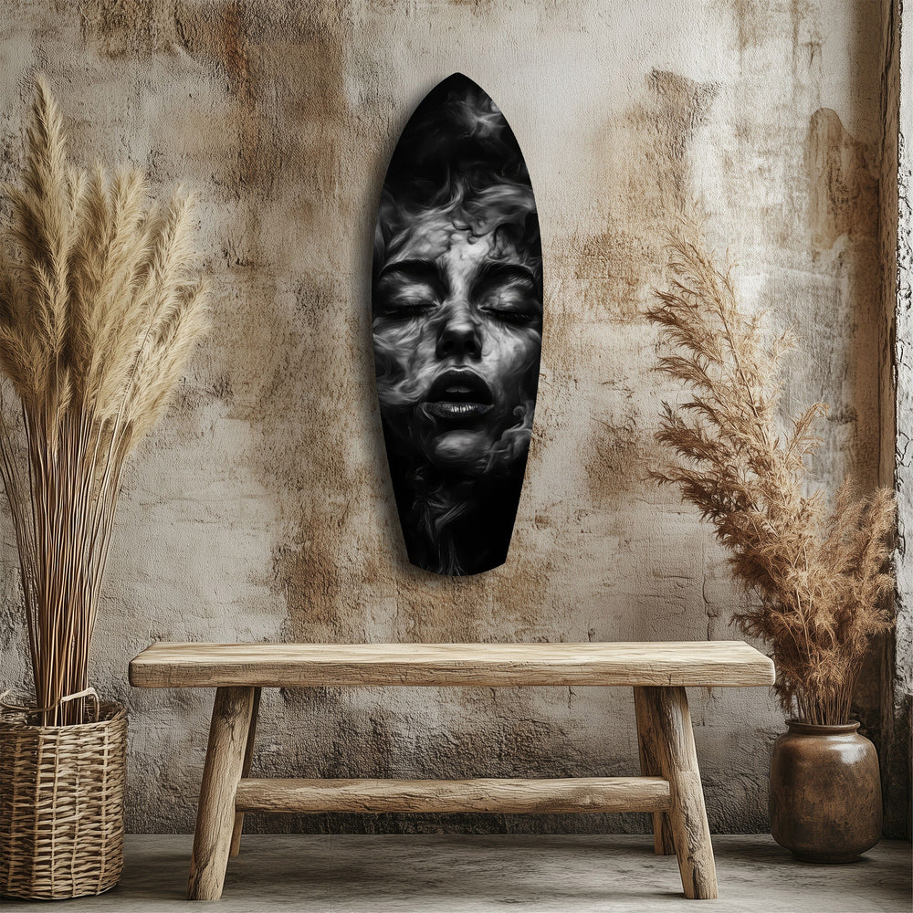 Smoke Sleeping Woman Dark Portrait Glass Wall Art.