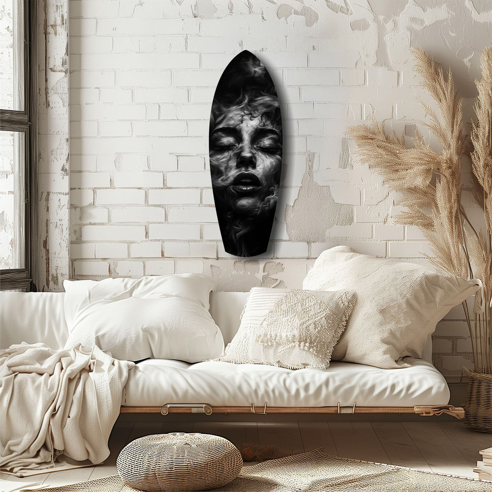 Smoke Sleeping Woman Dark Portrait Glass Wall Art.