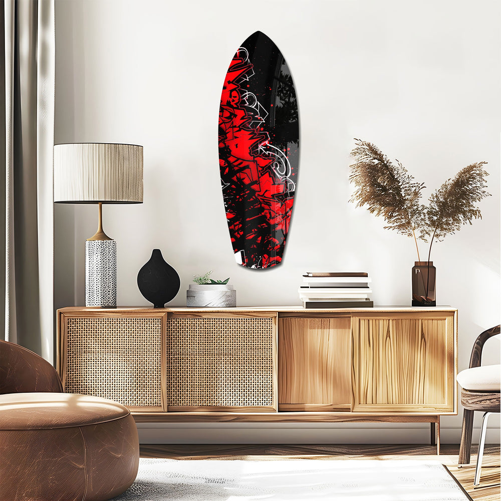 Red Black Graffiti Street Art Glass Wall Art.