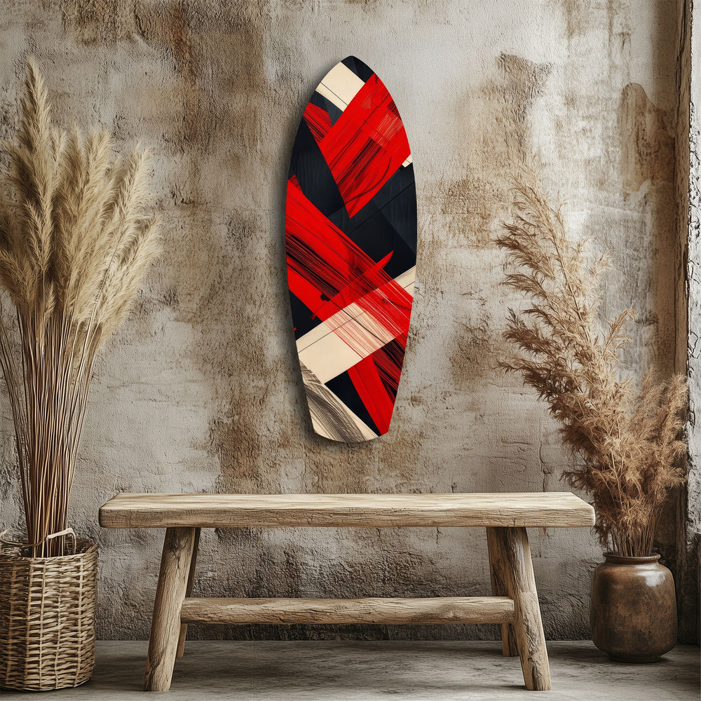 Red Black Cream Brushstroke Abstract Glass Wall Art.