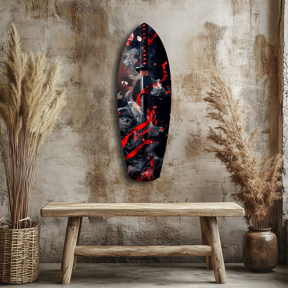Samurai Katana Cherry Blossom Smoke Glass Wall Art.