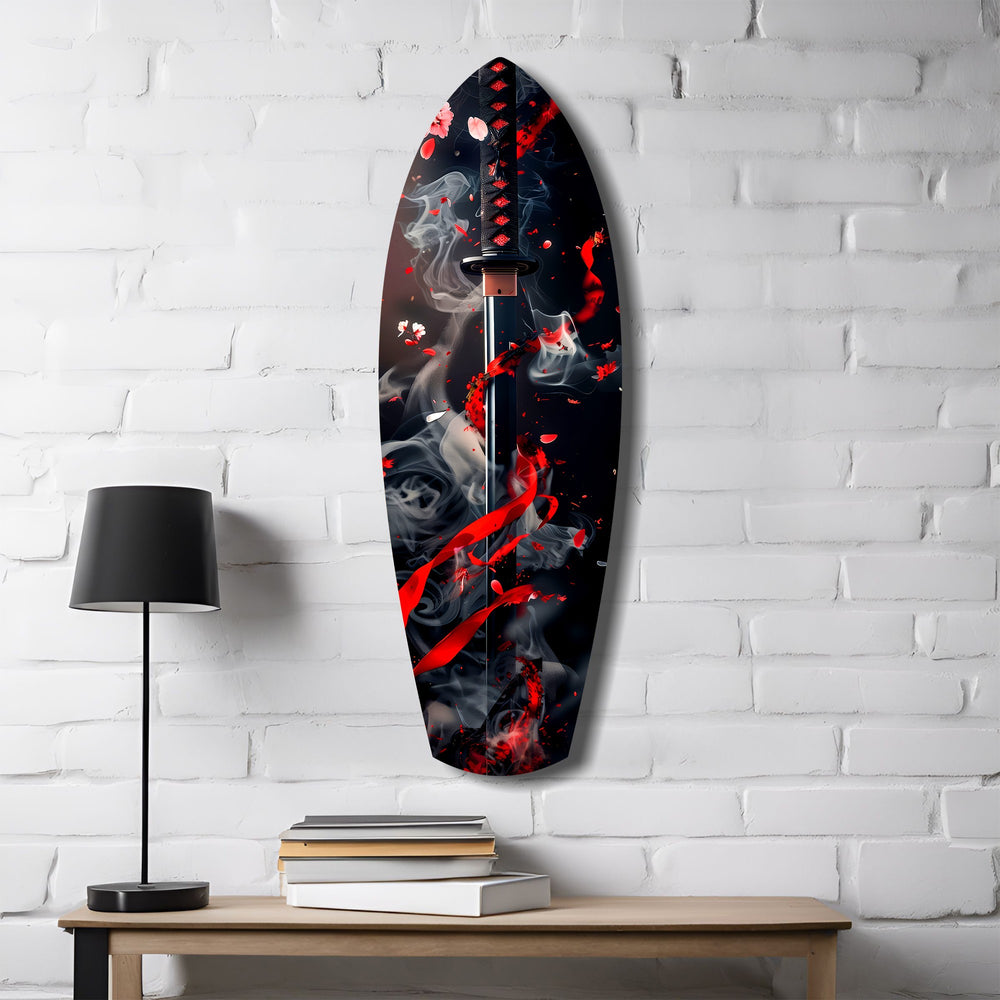 Samurai Katana Cherry Blossom Smoke Glass Wall Art.