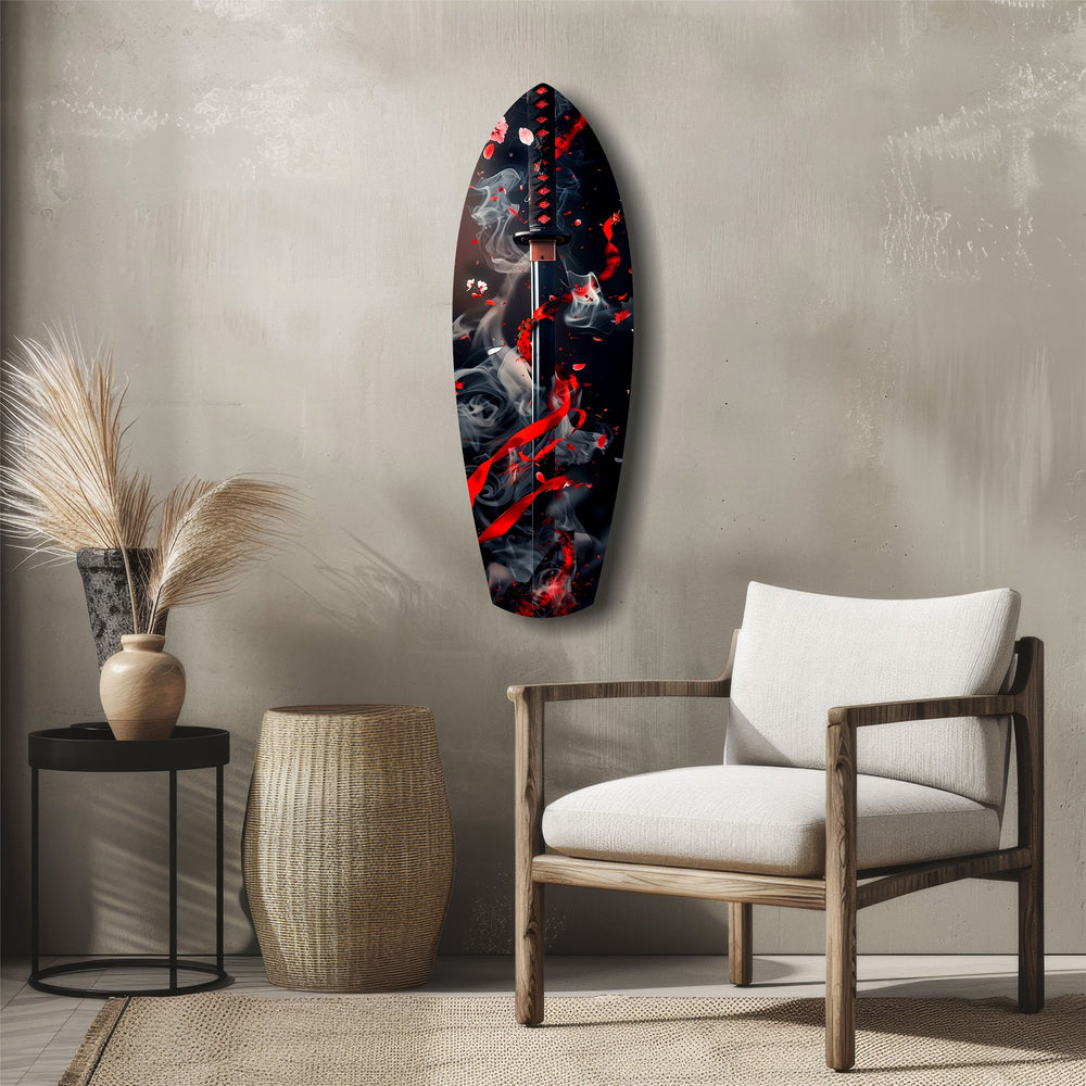 Samurai Katana Cherry Blossom Smoke Glass Wall Art.