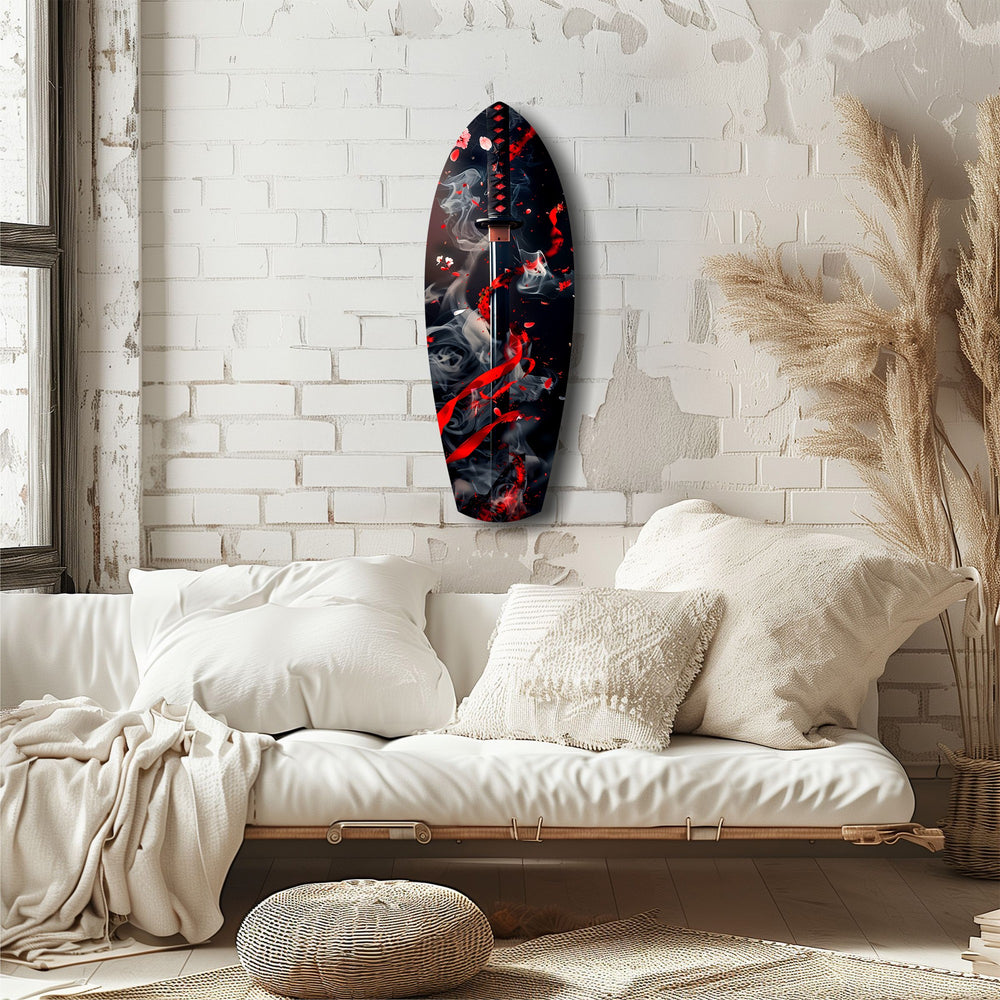 Samurai Katana Cherry Blossom Smoke Glass Wall Art.
