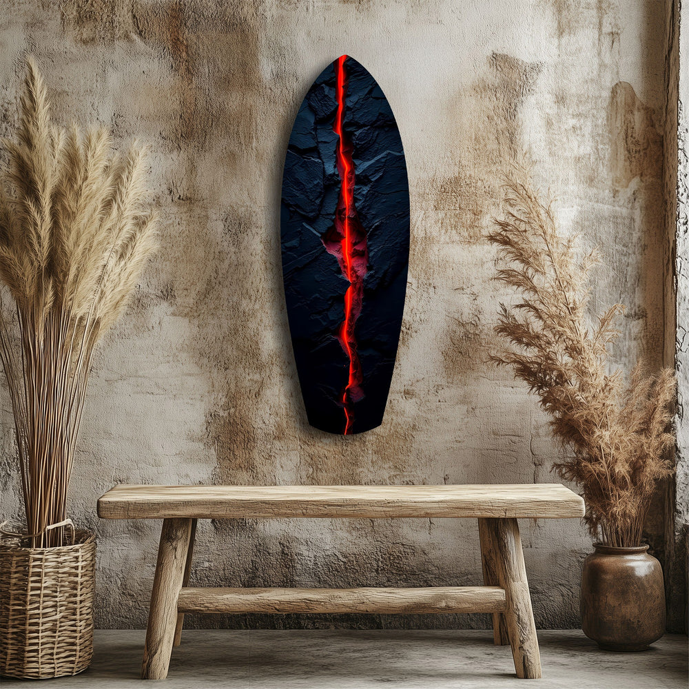 Lava Crack Black Stone Glow Glass Wall Art.