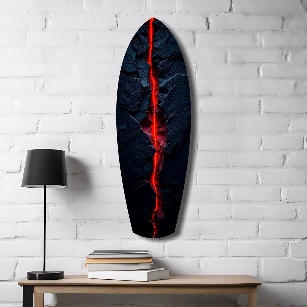 Lava Crack Black Stone Glow Glass Wall Art.