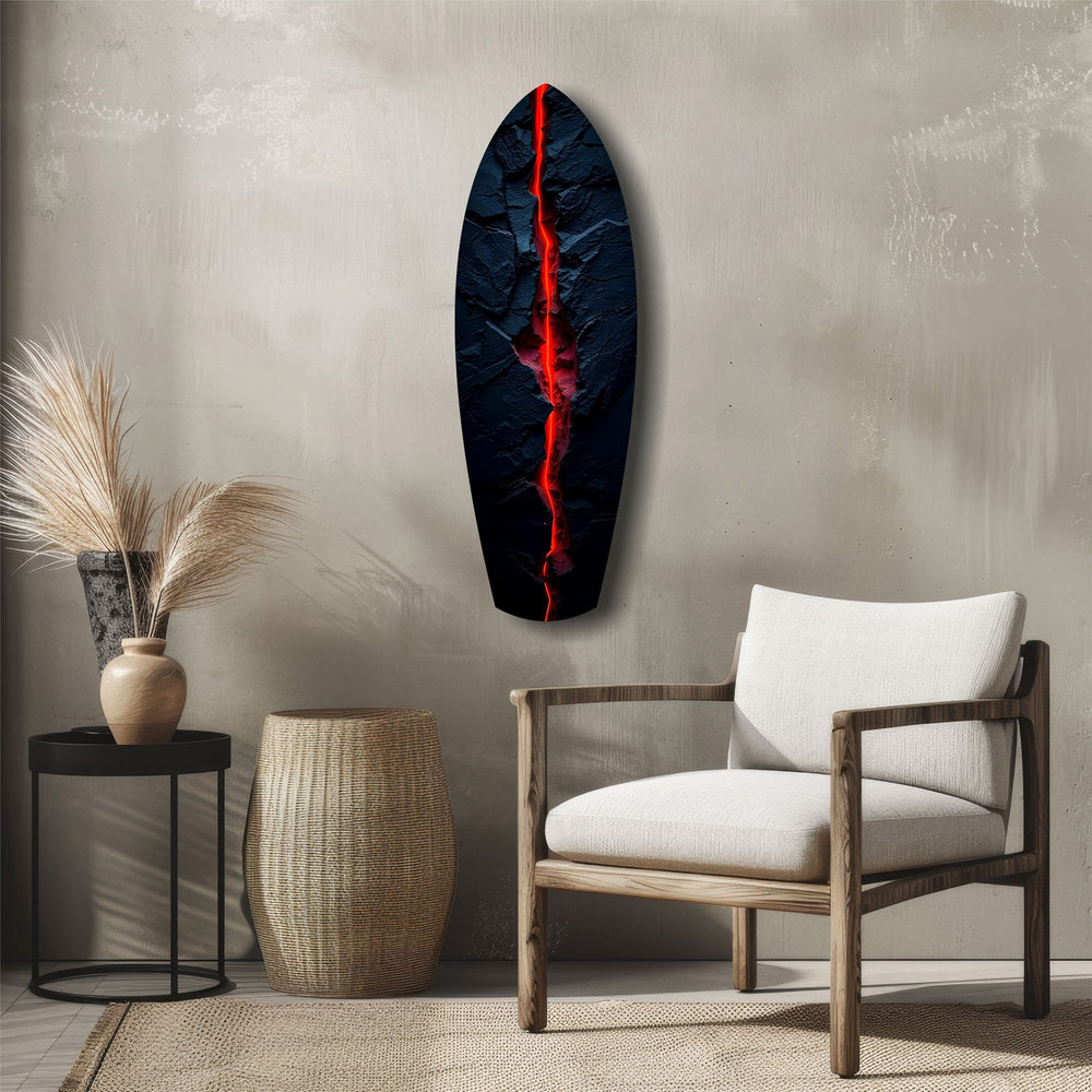 Lava Crack Black Stone Glow Glass Wall Art.