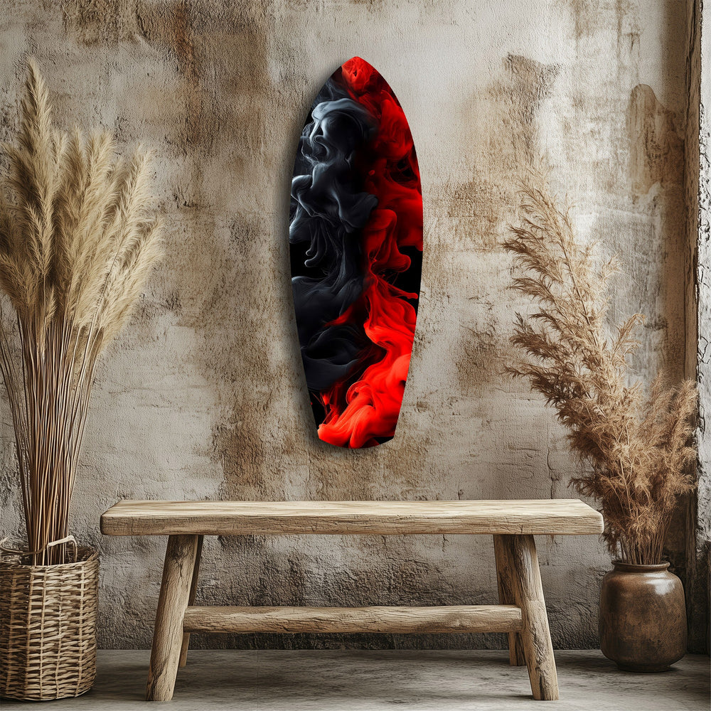 Red Black Smoke Ink Swirl Glass Wall Art.