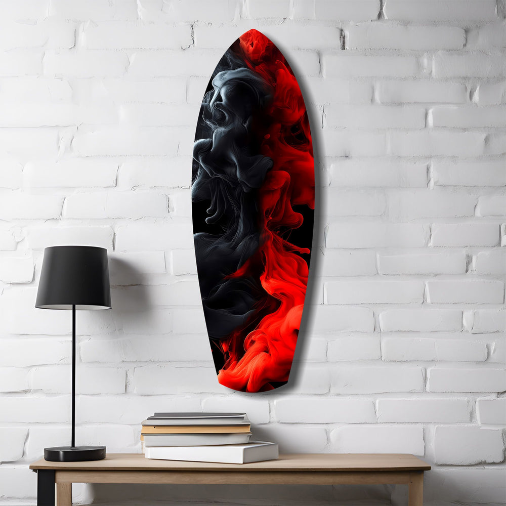 Red Black Smoke Ink Swirl Glass Wall Art.