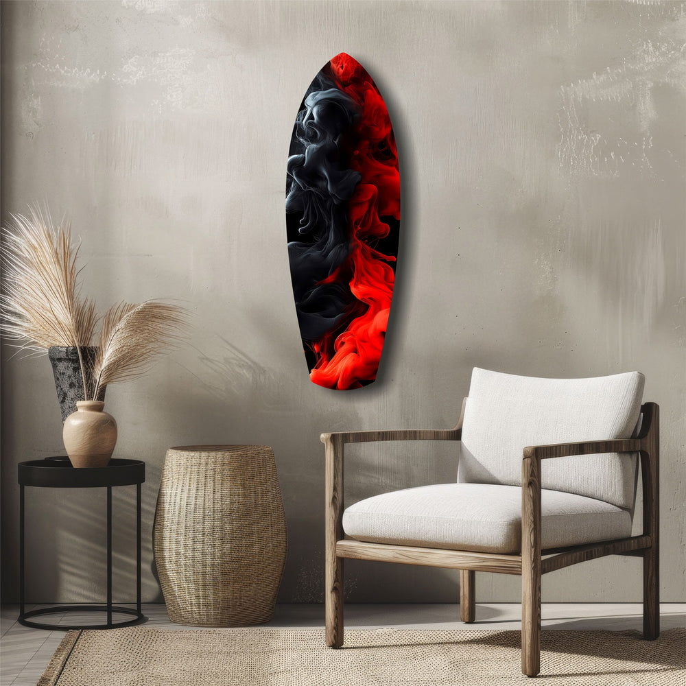 Red Black Smoke Ink Swirl Glass Wall Art.