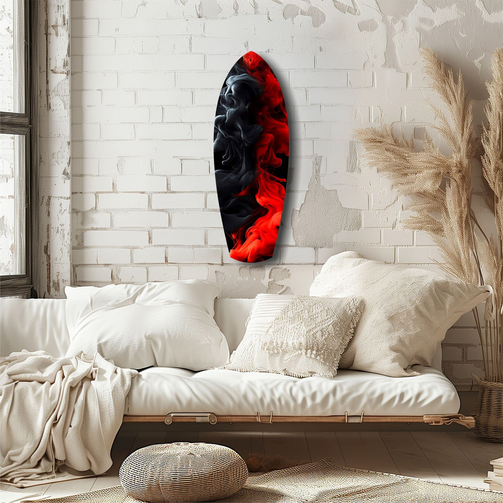 Red Black Smoke Ink Swirl Glass Wall Art.