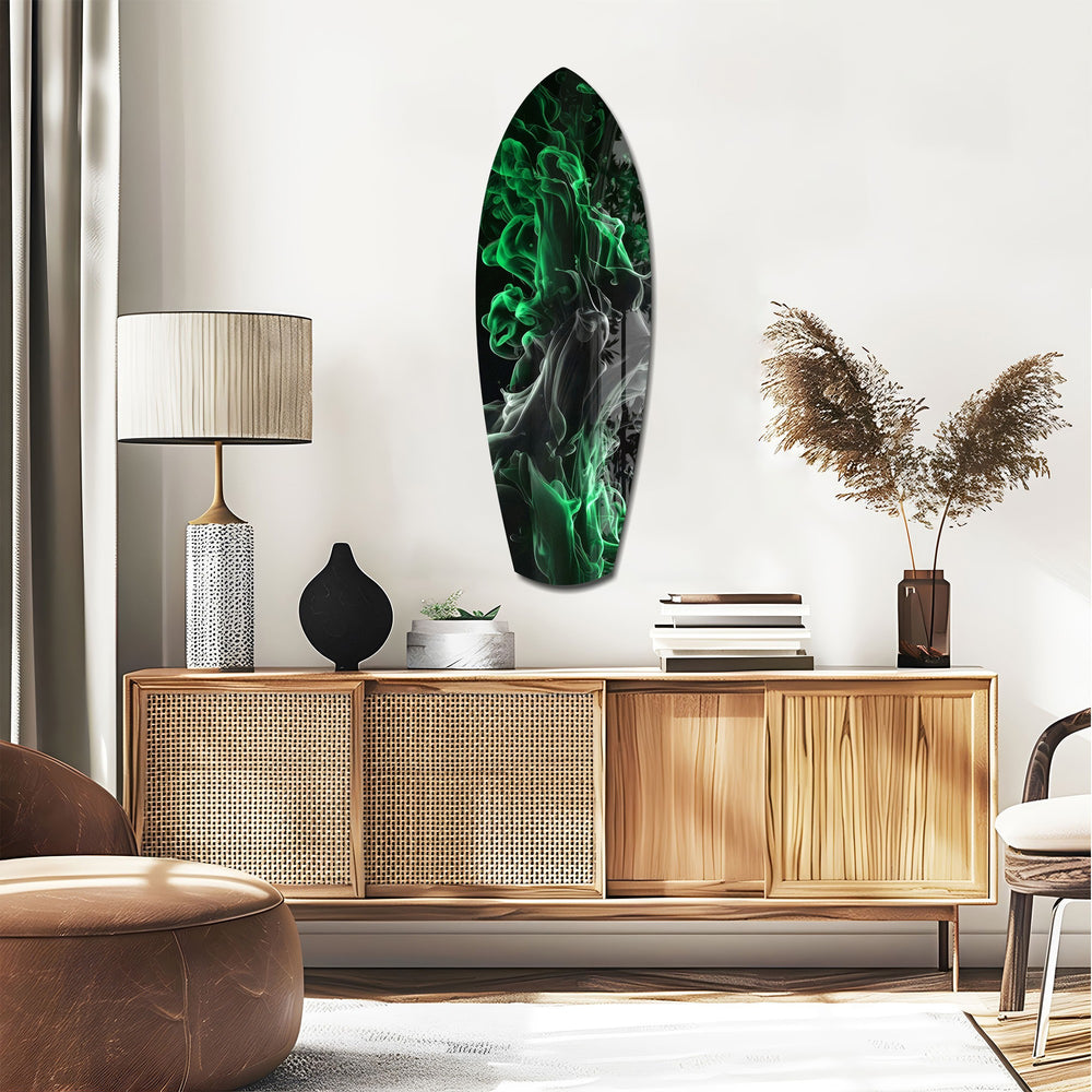 Emerald Green Smoke Ink Swirl Glass Wall Art.