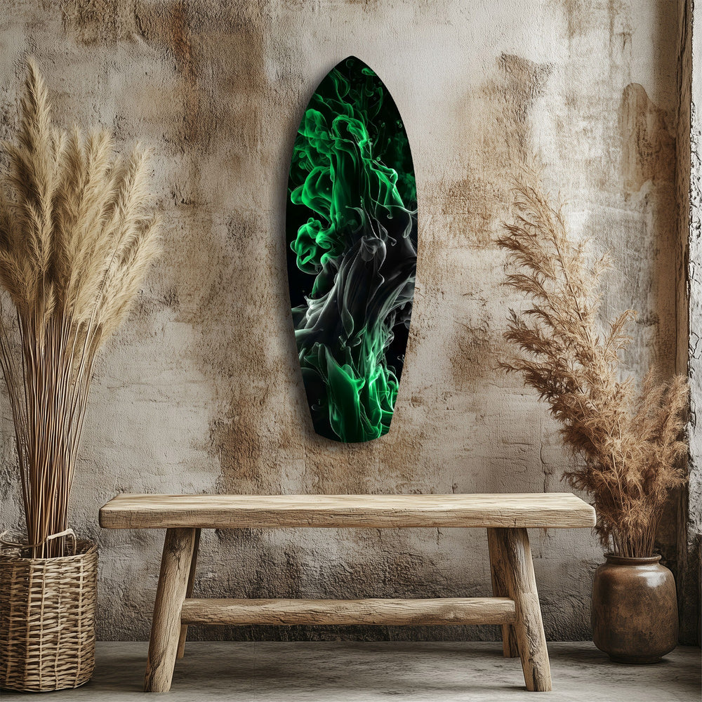 Emerald Green Smoke Ink Swirl Glass Wall Art.