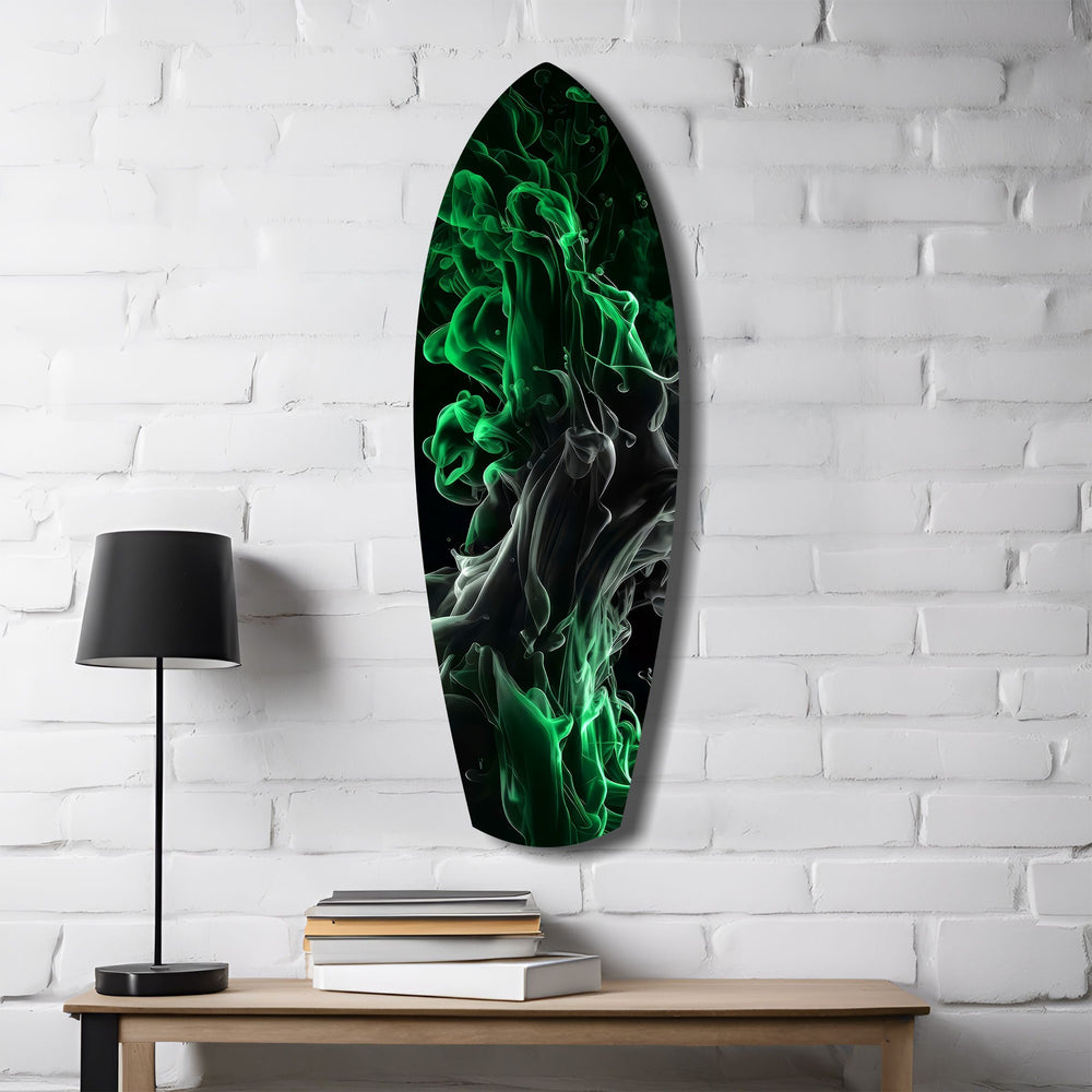Emerald Green Smoke Ink Swirl Glass Wall Art.