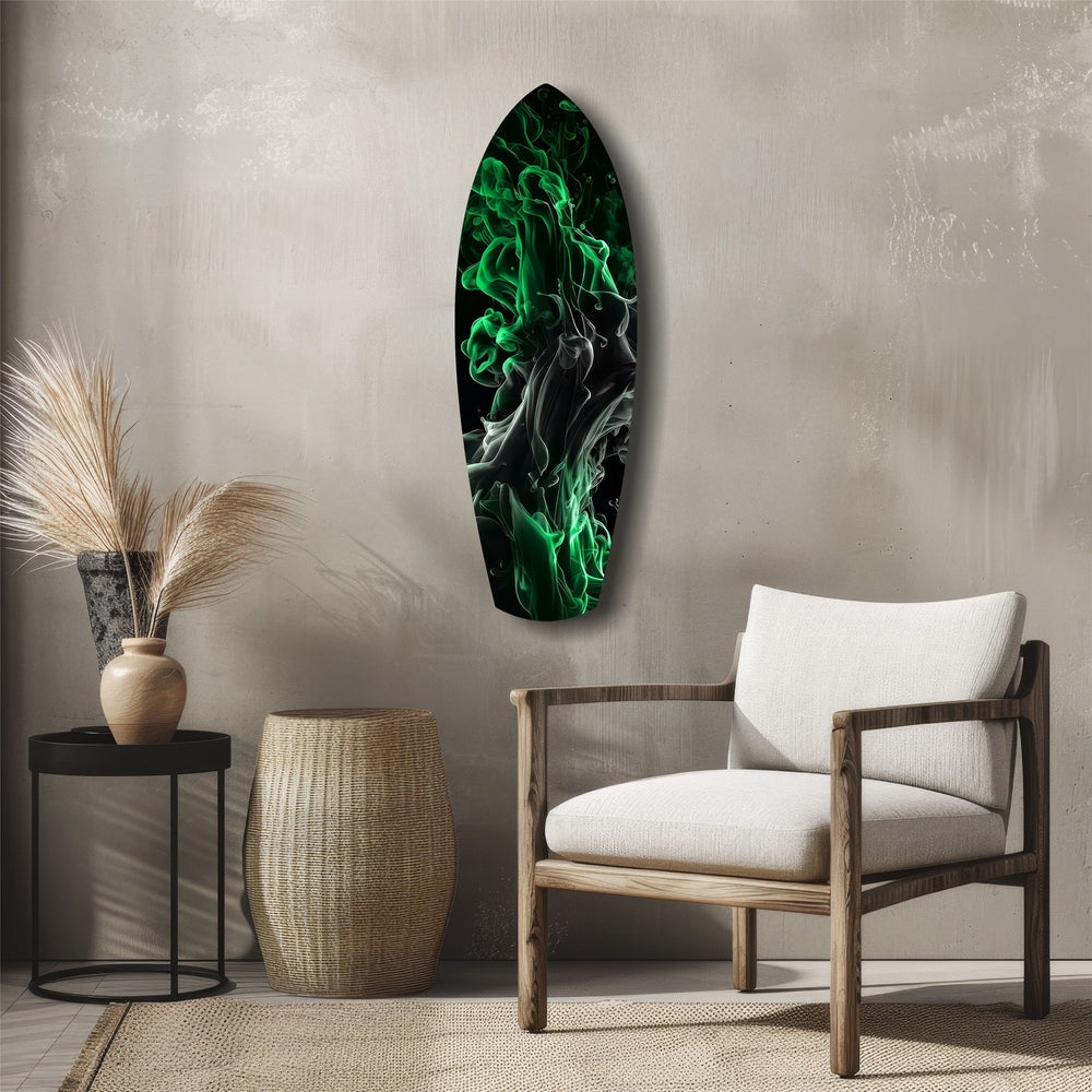 Emerald Green Smoke Ink Swirl Glass Wall Art.