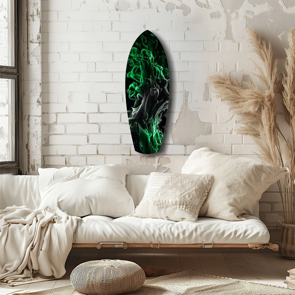 Emerald Green Smoke Ink Swirl Glass Wall Art.