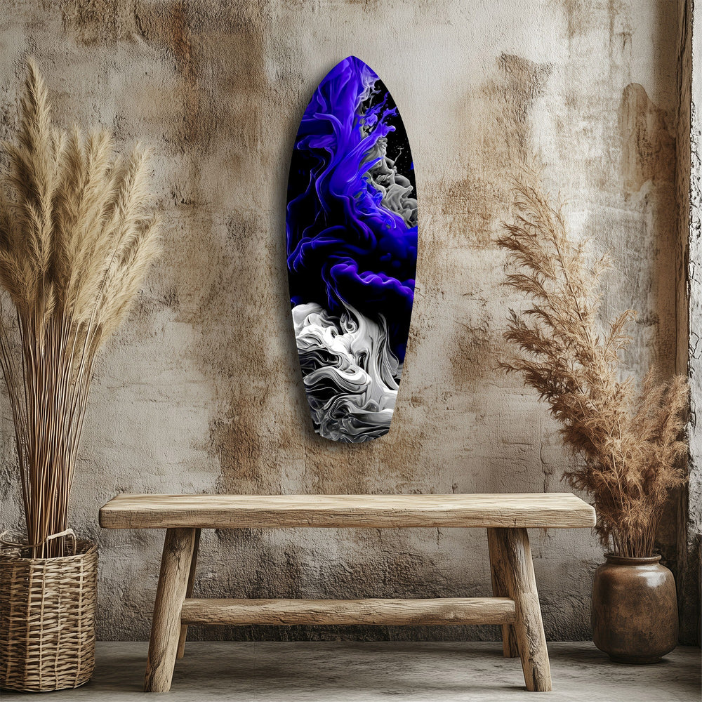 Purple White Smoke Ink Storm Glass Wall Art.