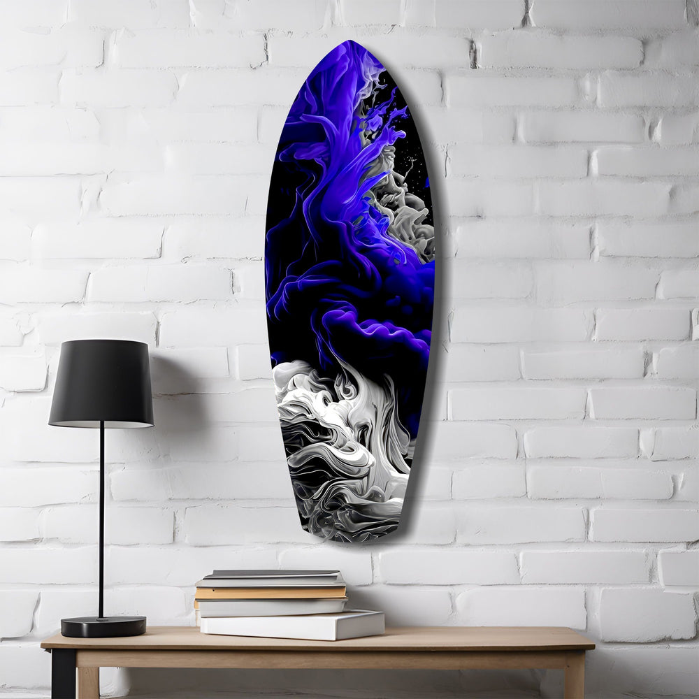 Purple White Smoke Ink Storm Glass Wall Art.