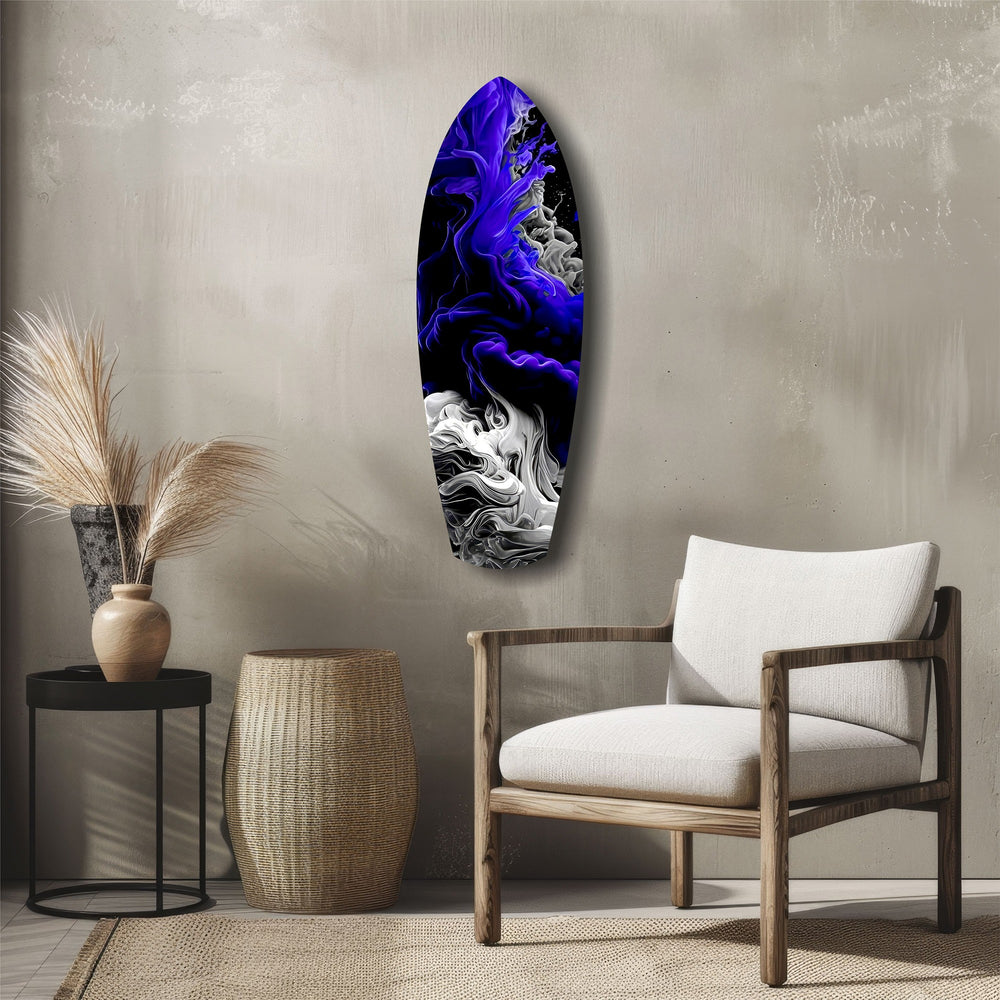 Purple White Smoke Ink Storm Glass Wall Art.