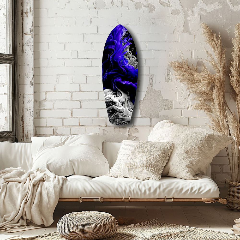 Purple White Smoke Ink Storm Glass Wall Art.