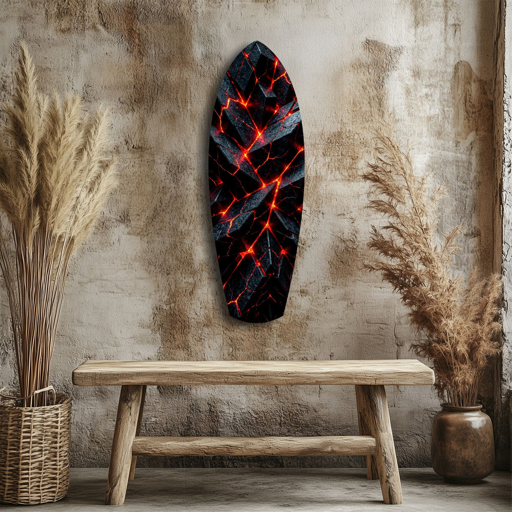 Shattered Volcanic Stone Lava Glow Glass Wall Art.