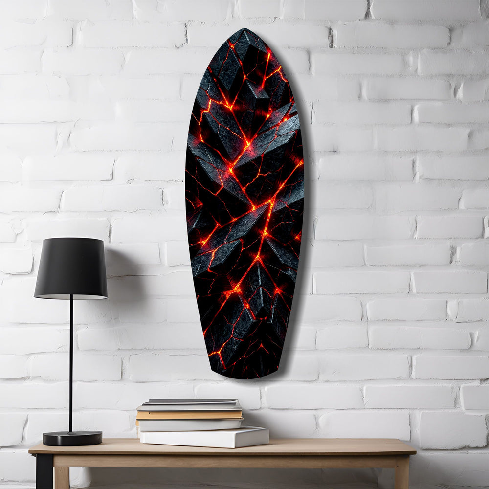 Shattered Volcanic Stone Lava Glow Glass Wall Art.