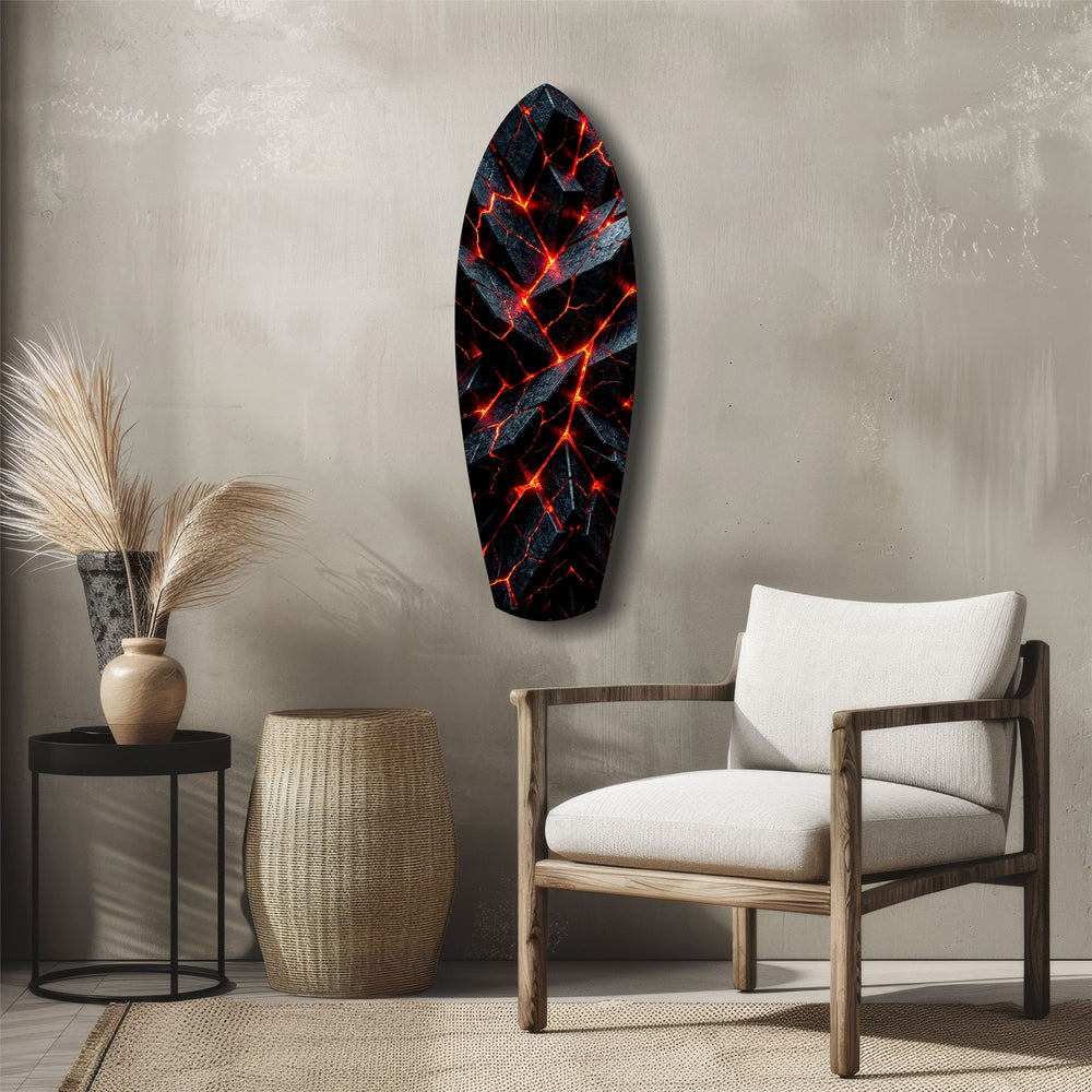 Shattered Volcanic Stone Lava Glow Glass Wall Art.