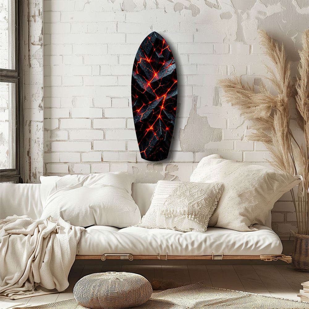 Shattered Volcanic Stone Lava Glow Glass Wall Art.