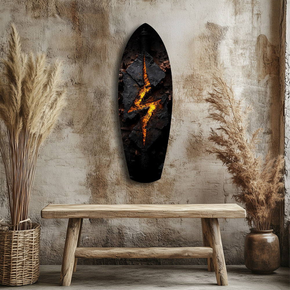 Lightning Bolt Burning Stone Glow Glass Wall Art.