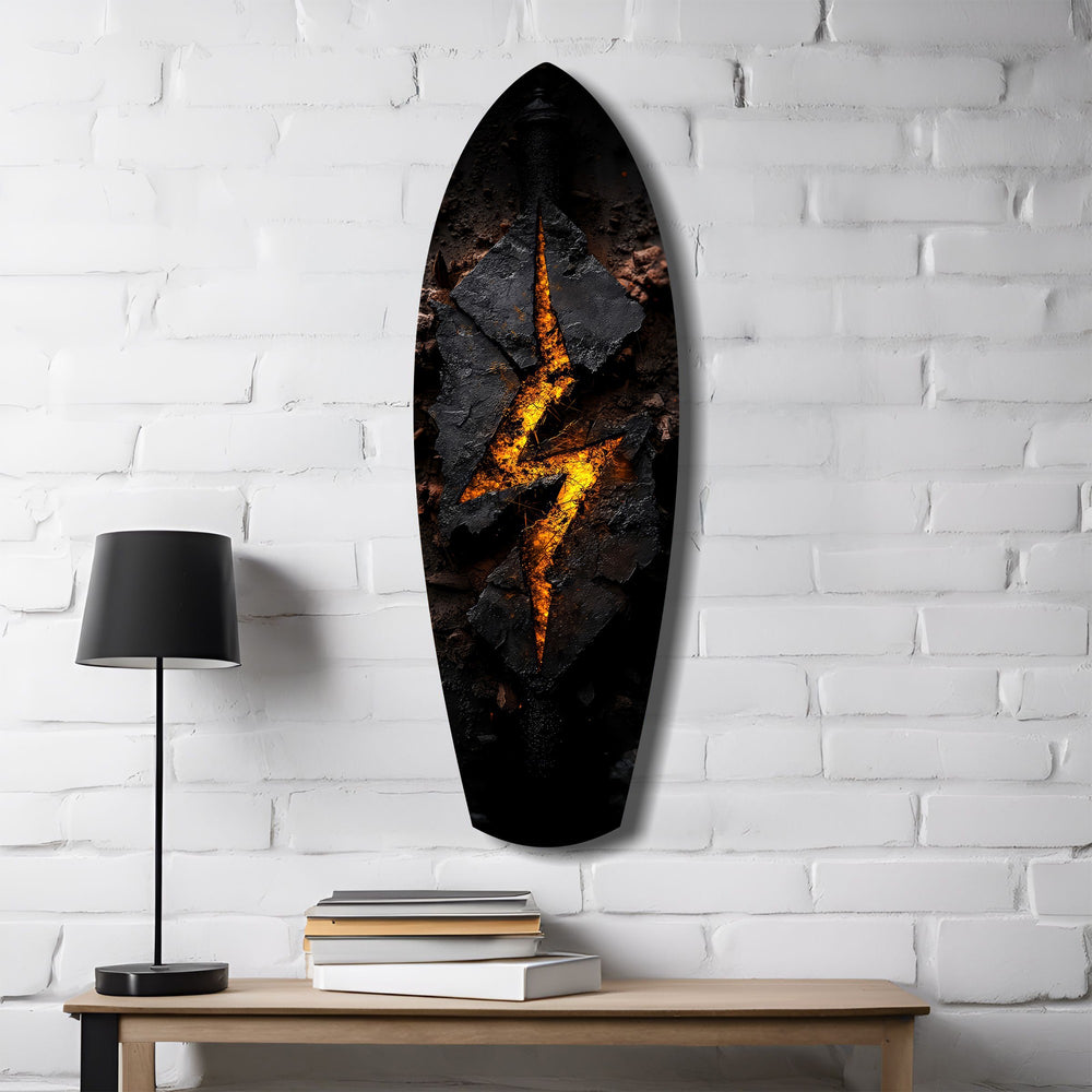 Lightning Bolt Burning Stone Glow Glass Wall Art.