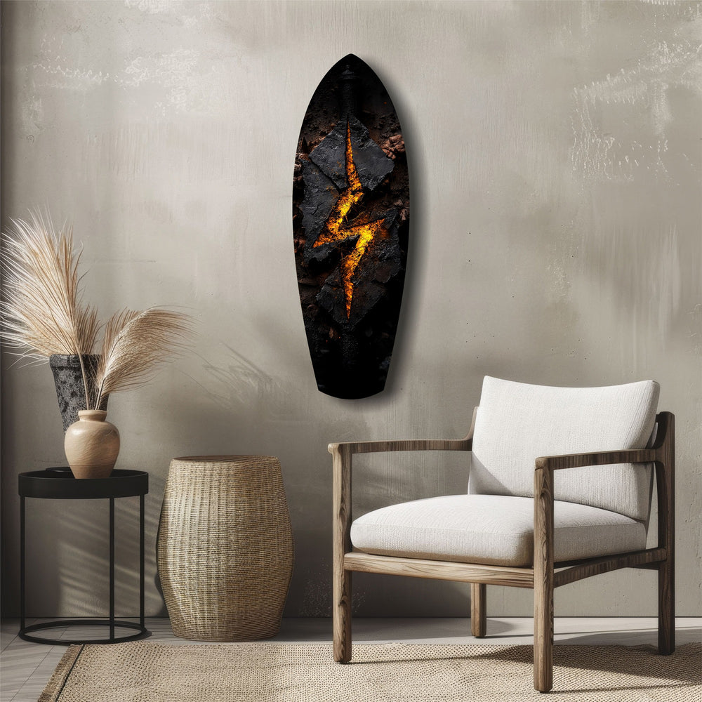 Lightning Bolt Burning Stone Glow Glass Wall Art.
