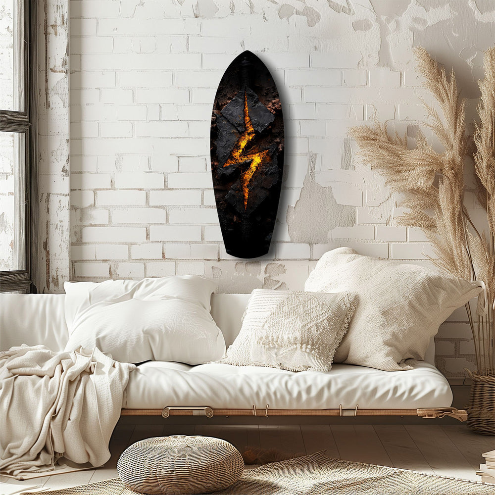 Lightning Bolt Burning Stone Glow Glass Wall Art.