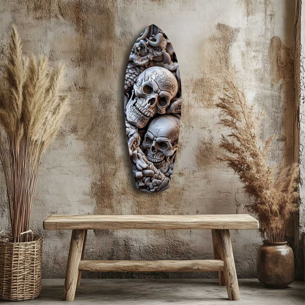 Skull Pile Snake Gothic Memento Mori Glass Wall Art.