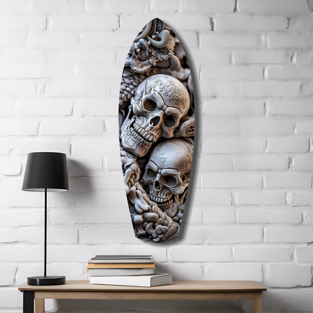 Skull Pile Snake Gothic Memento Mori Glass Wall Art.