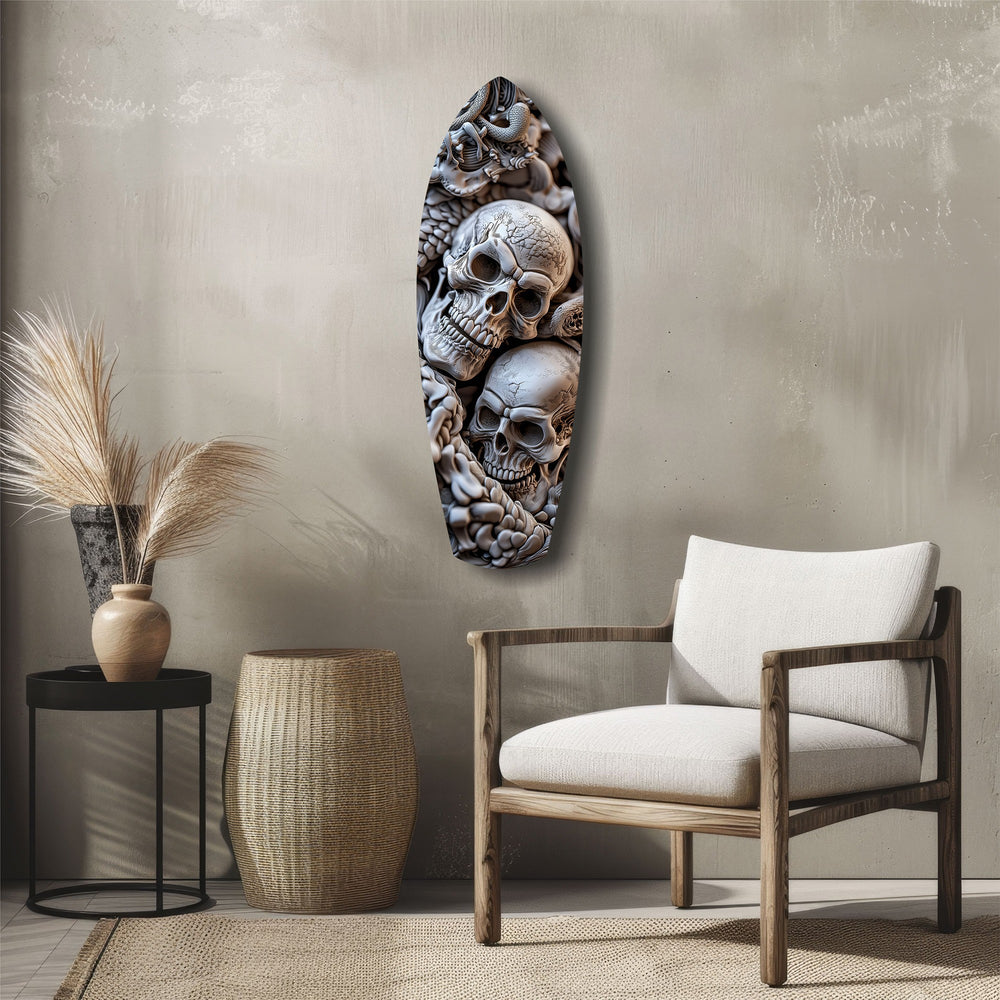 Skull Pile Snake Gothic Memento Mori Glass Wall Art.