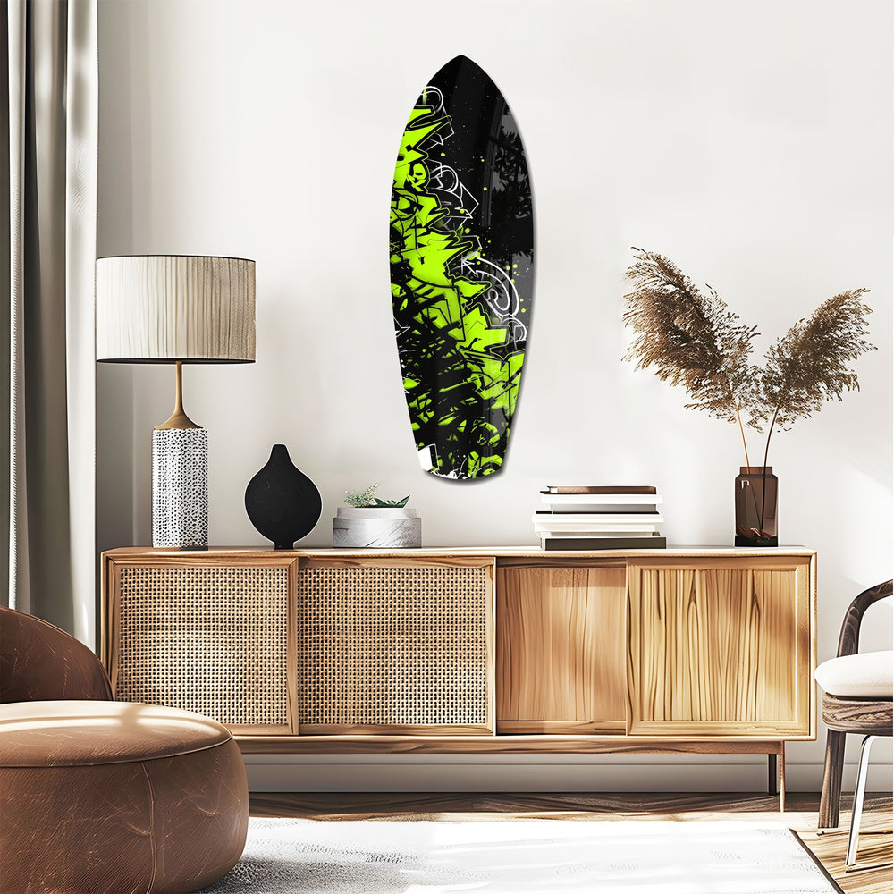 Neon Green Black Graffiti Street Art Glass Wall Art.