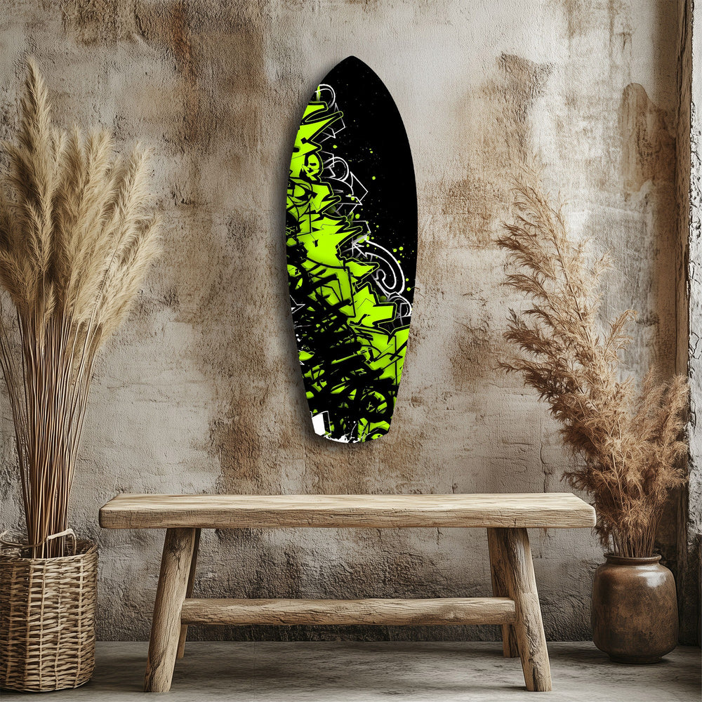 Neon Green Black Graffiti Street Art Glass Wall Art.