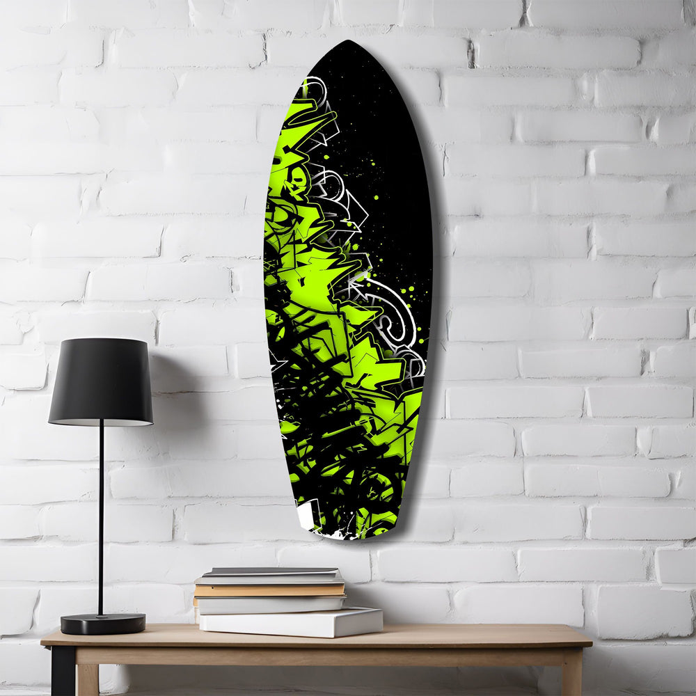 Neon Green Black Graffiti Street Art Glass Wall Art.