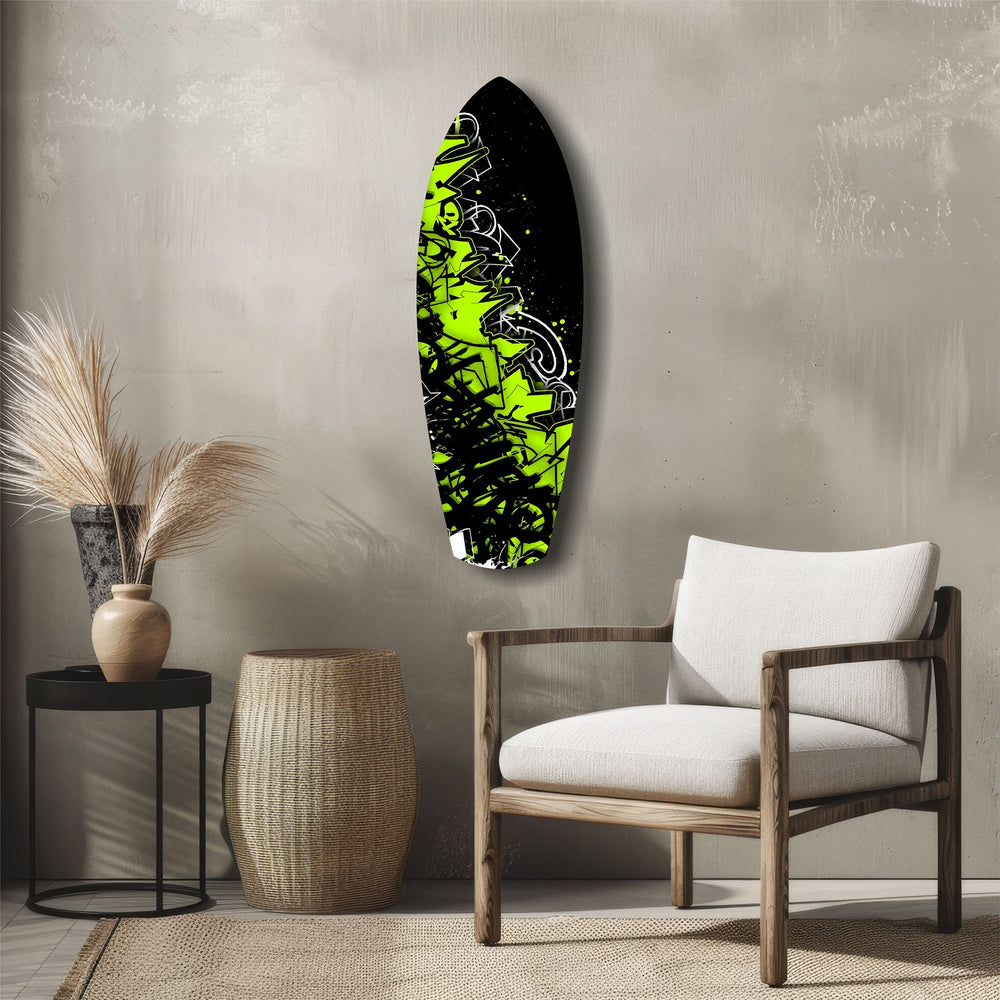 Neon Green Black Graffiti Street Art Glass Wall Art.