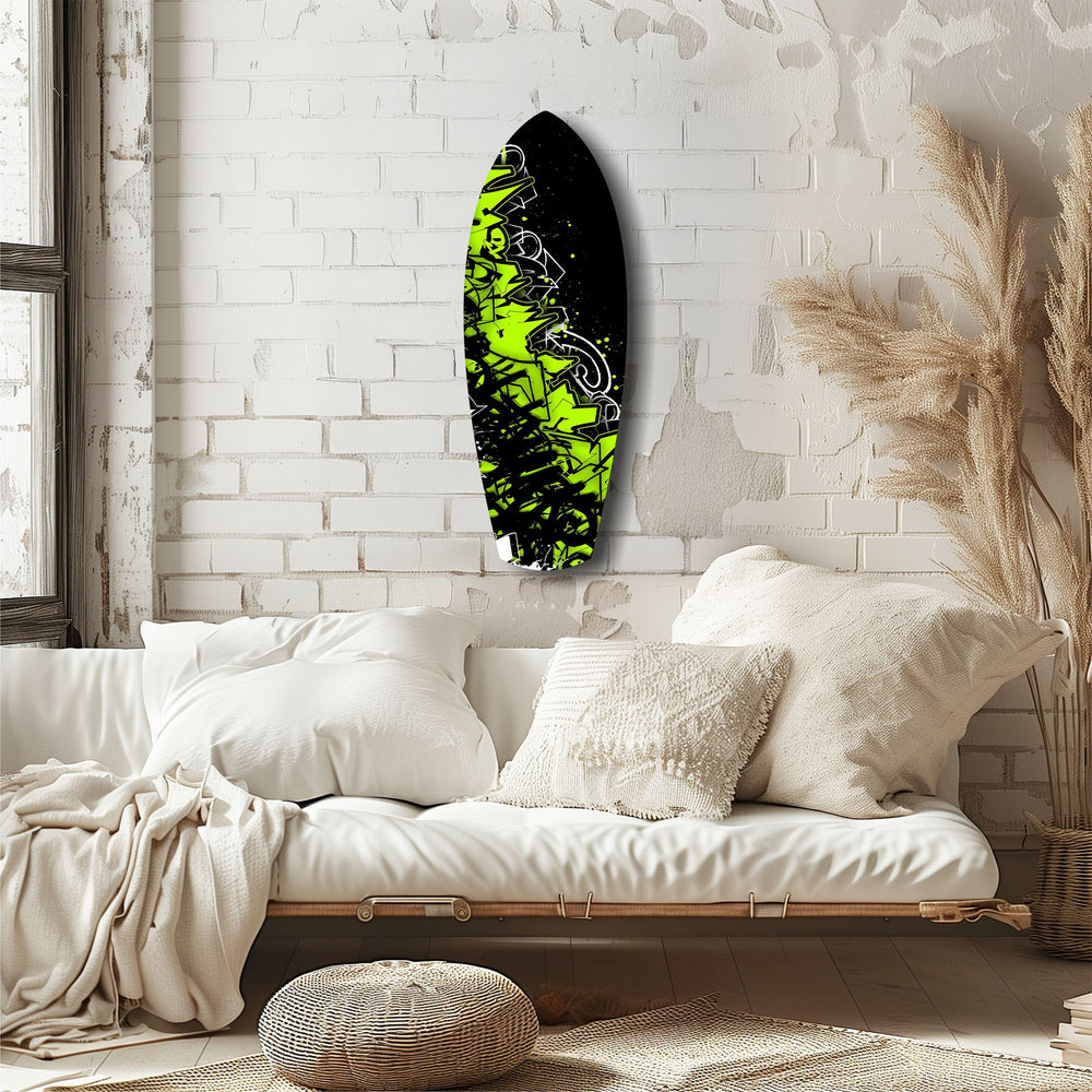 Neon Green Black Graffiti Street Art Glass Wall Art.