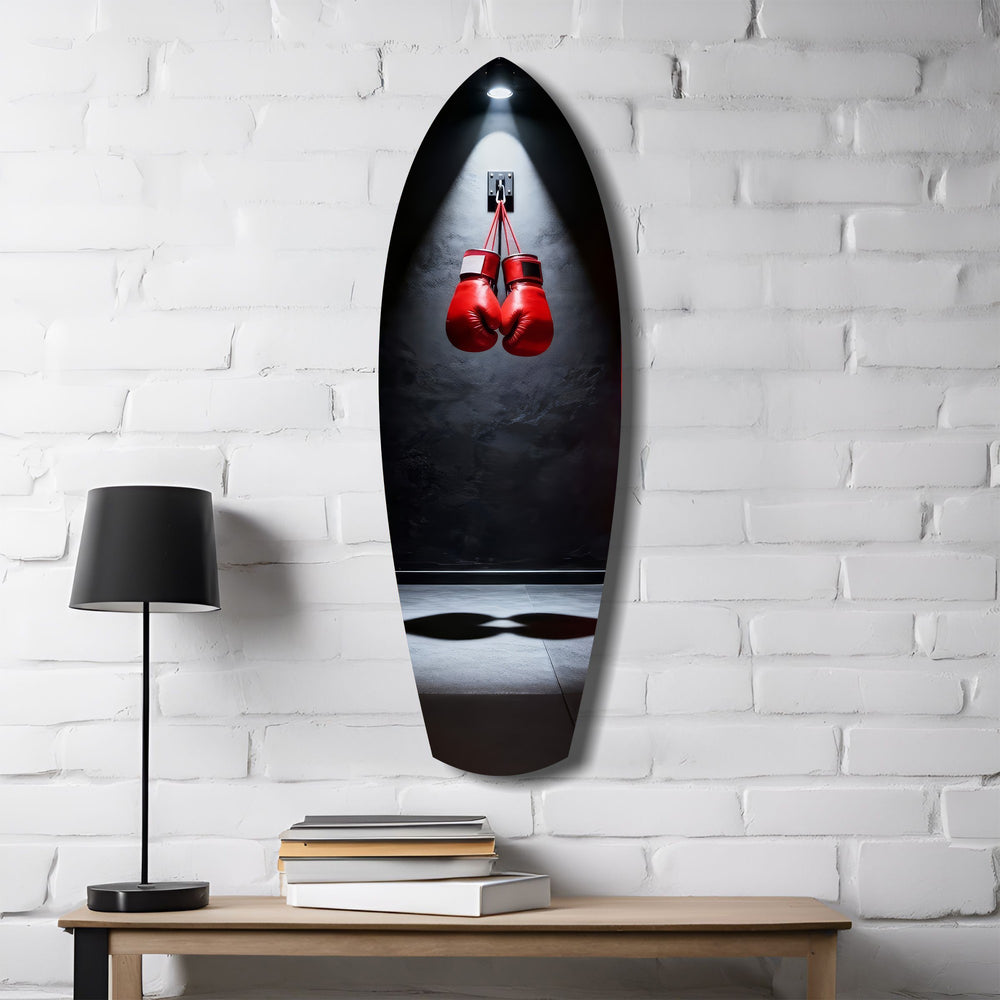 Red Boxing Gloves Spotlight Gym Glass Wall Art.